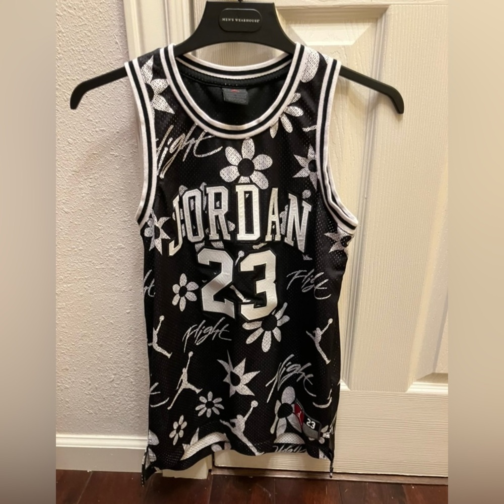 Jordan 23 Basketball Jersey Black White Floral Kids